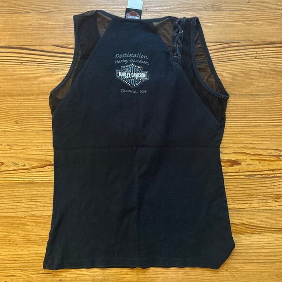 Harley Davidson Tacoma, WA black sheer braided accent shoulder tank SIZE XL - Picture 5 of 5